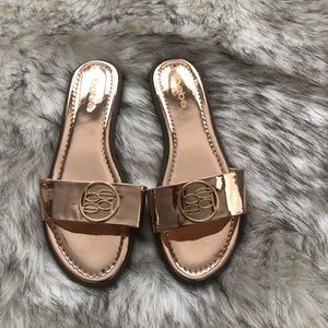 Bebe Rose Gold Metallic Sandals 7.5